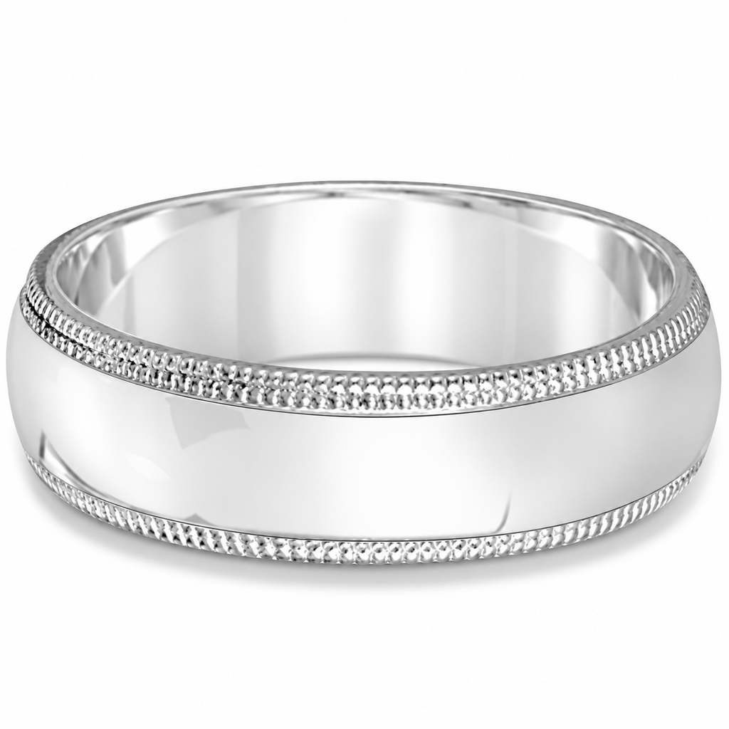 6 mm men's dome comfort-fit milgrain wedding band in 950 platinum, front view