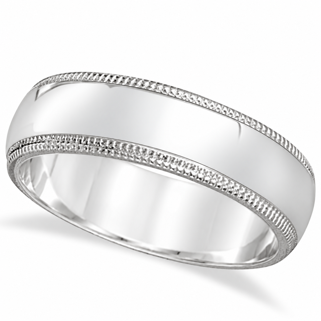 6 mm men's dome comfort-fit milgrain wedding band in 950 platinum, hero view