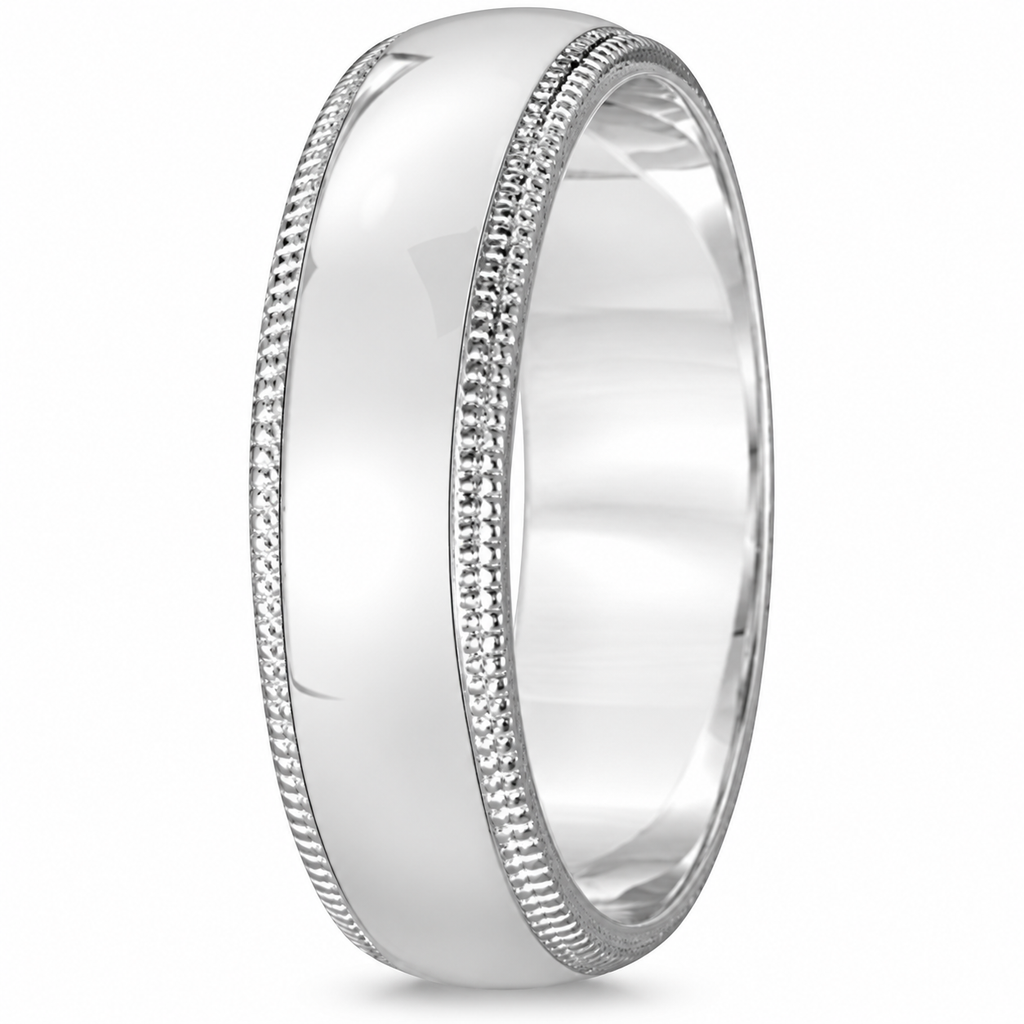 6 mm men's dome comfort-fit milgrain wedding band in 950 platinum, side view