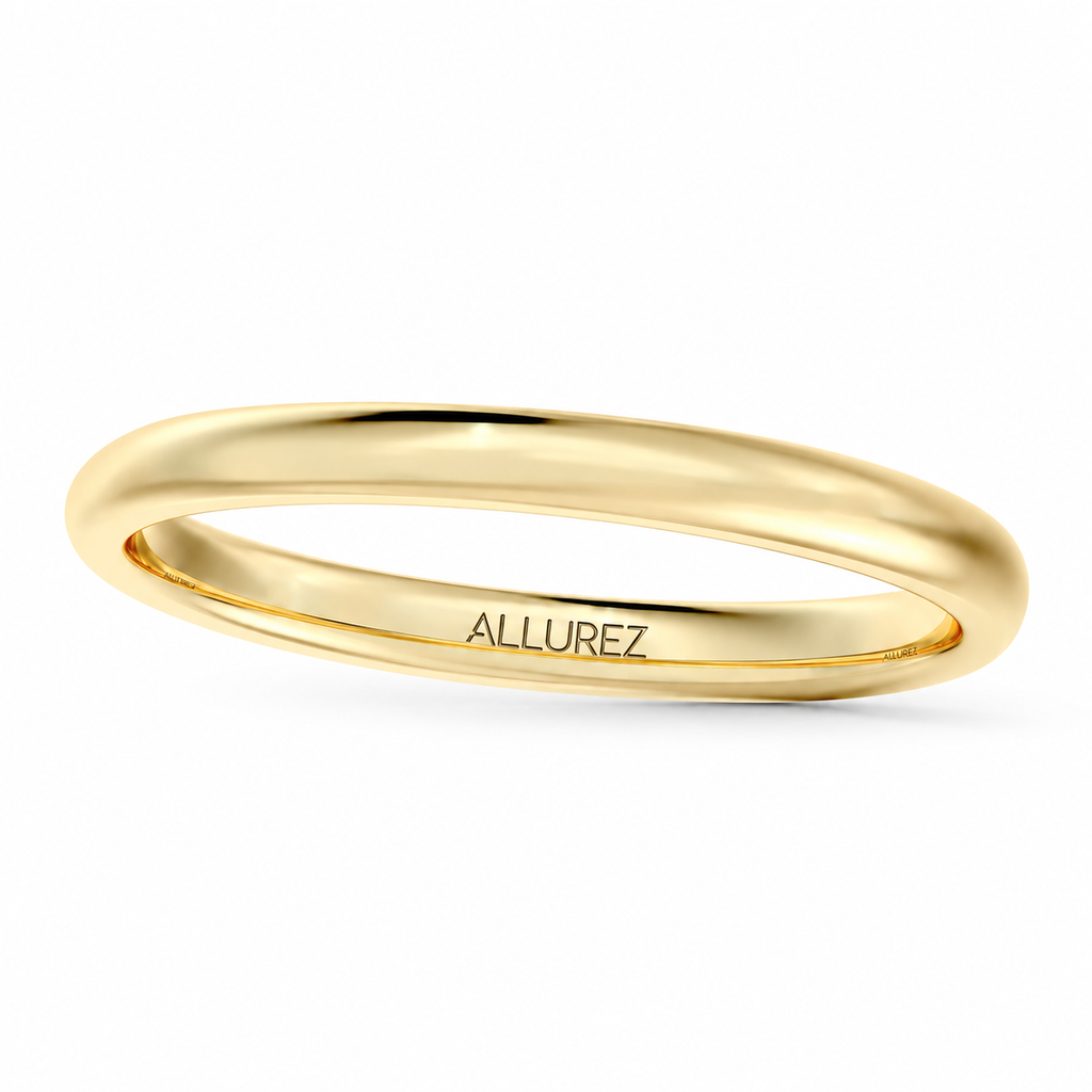 Dome Comfort Fit Wedding Ring Band 14k Yellow Gold (2mm) — Angled product view on white
