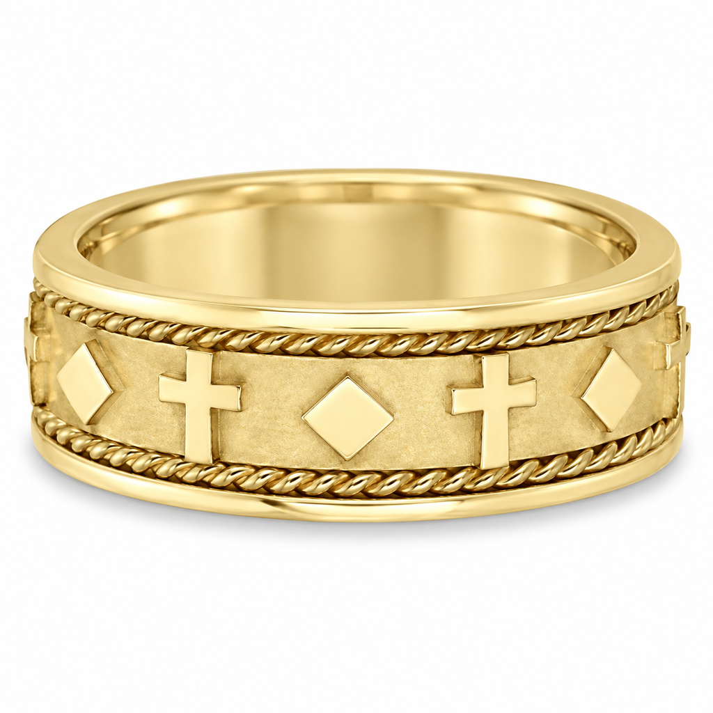 Yellow gold cross wedding band horizontal alternate view
