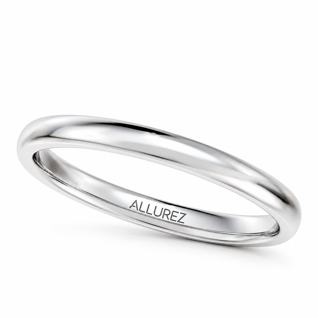Dome Comfort Fit Wedding Ring Band 18k White Gold (2mm) — Angled product view on white