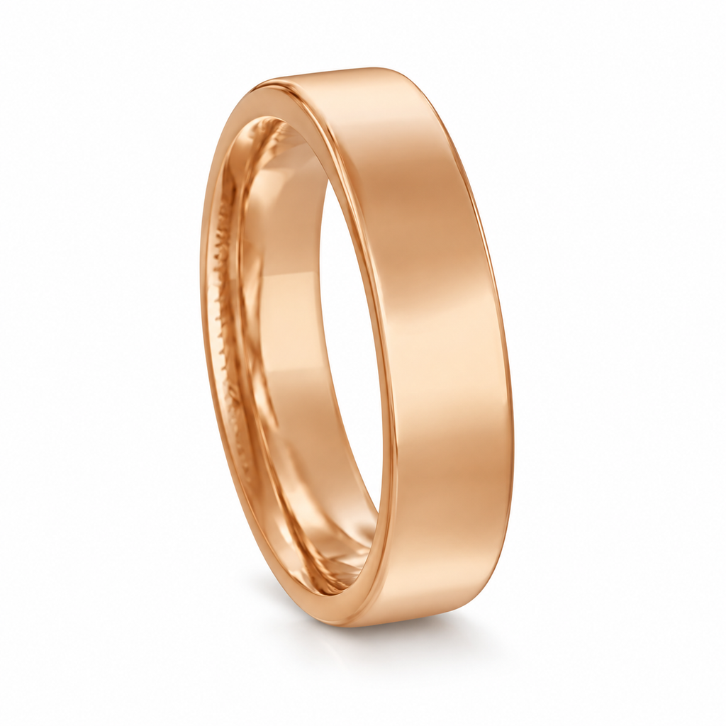 Dome Comfort Fit Wedding Ring Men's European Band 18k Rose Gold (4mm) — Angled product view on white