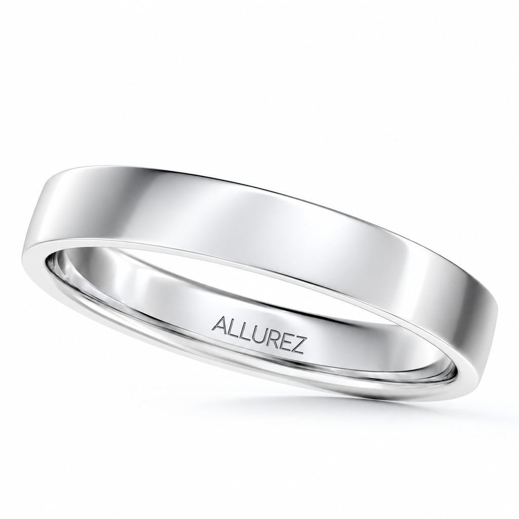 18k White Gold Wedding Band Flat Comfort Fit (3mm) - Product view on white