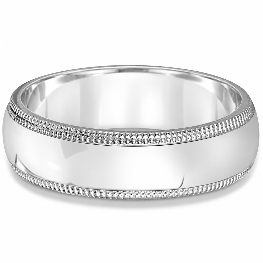 6 mm men's dome comfort-fit milgrain wedding band in 950 palladium, front view