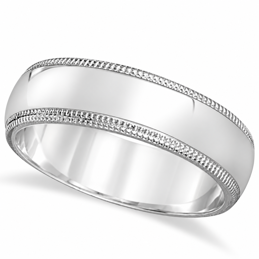 6 mm men's dome comfort-fit milgrain wedding band in 950 palladium, hero view