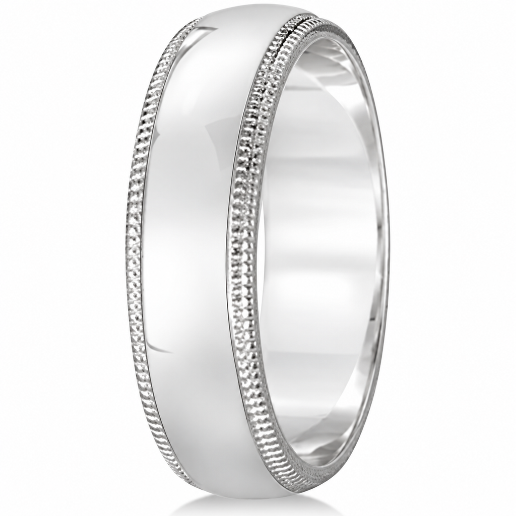 6 mm men's dome comfort-fit milgrain wedding band in 950 palladium, side view