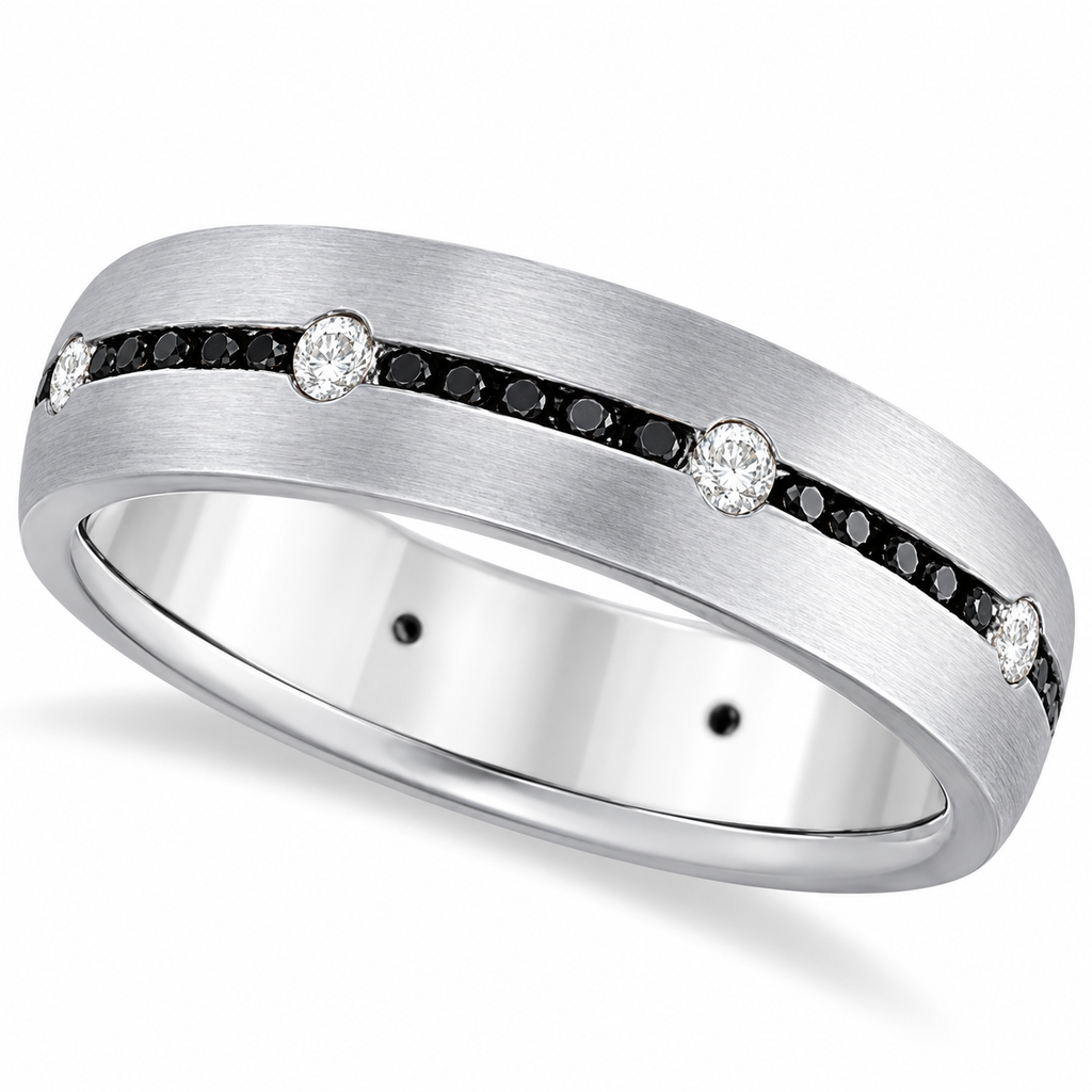 6mm palladium black and white diamond wedding band — hero