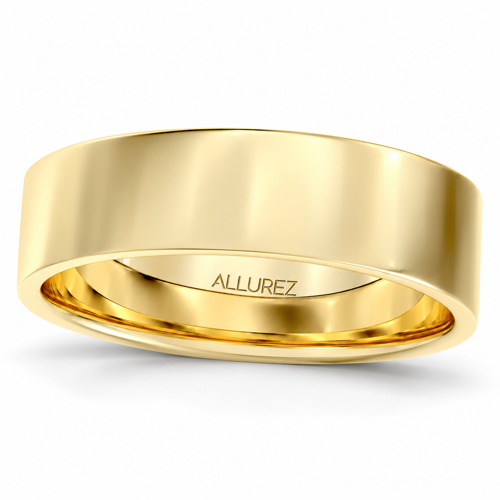 Flat comfort fit wedding band 14k yellow gold 6mm