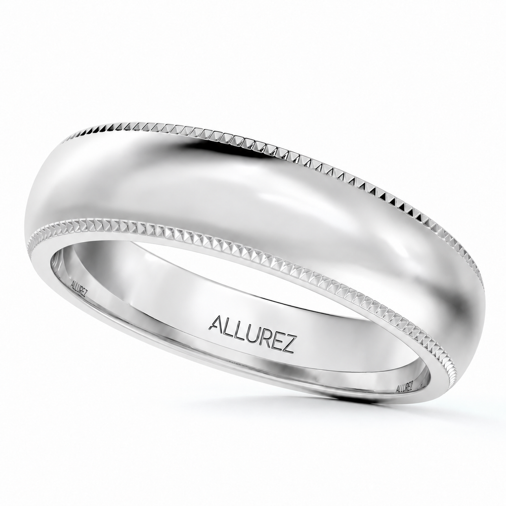 5mm 14k White Gold milgrain dome comfort-fit wedding band