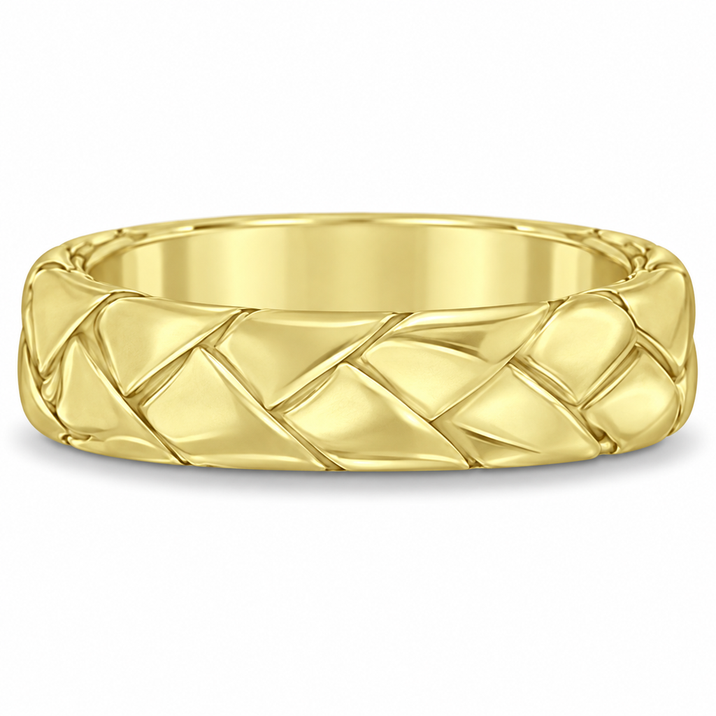 Men's High Polish Braided Handwoven Wedding Ring 14k Yellow Gold (7mm) - Front product view