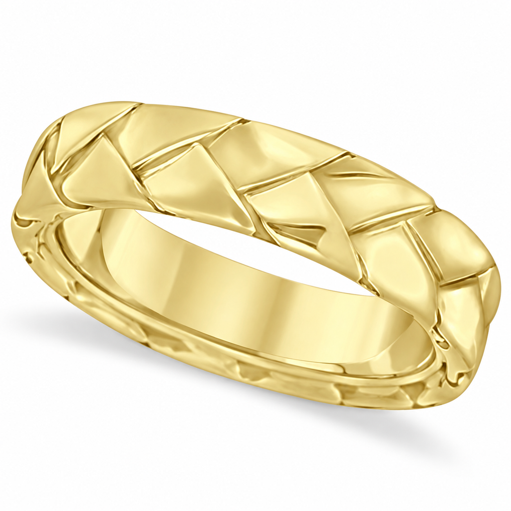 Men's High Polish Braided Handwoven Wedding Ring 14k Yellow Gold (7mm) - Product view on white