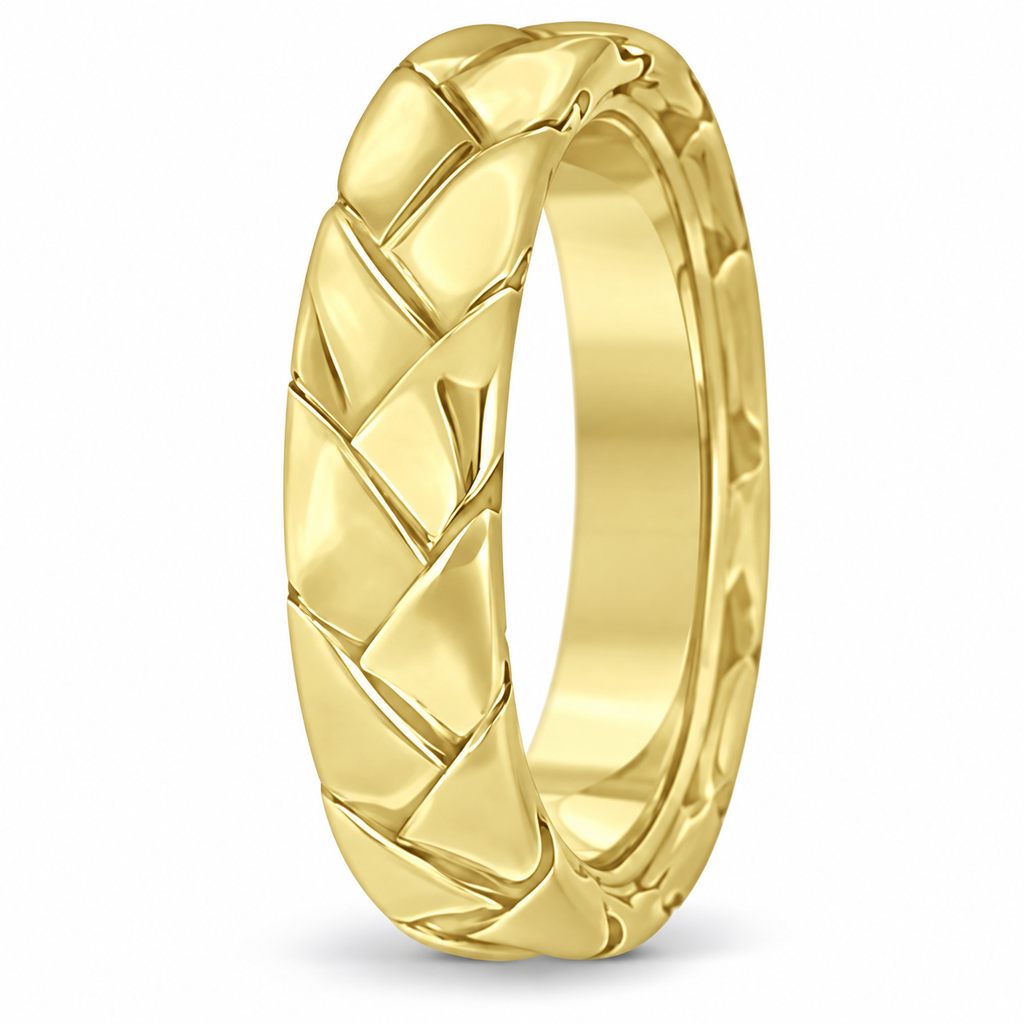 Men's High Polish Braided Handwoven Wedding Ring 14k Yellow Gold (7mm) - Upright side product view