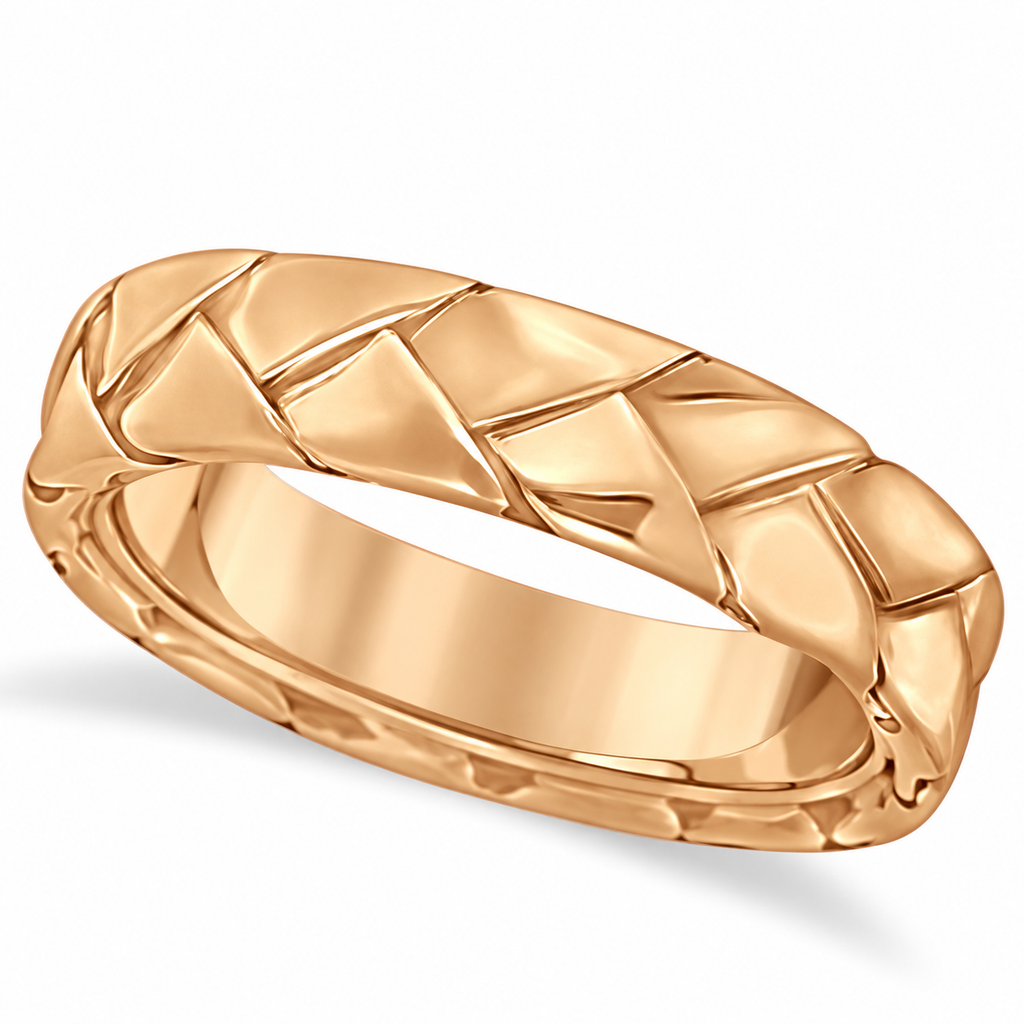 Men's High Polish Braided Handwoven Wedding Ring 18k Rose Gold (7mm) - Product hero on white