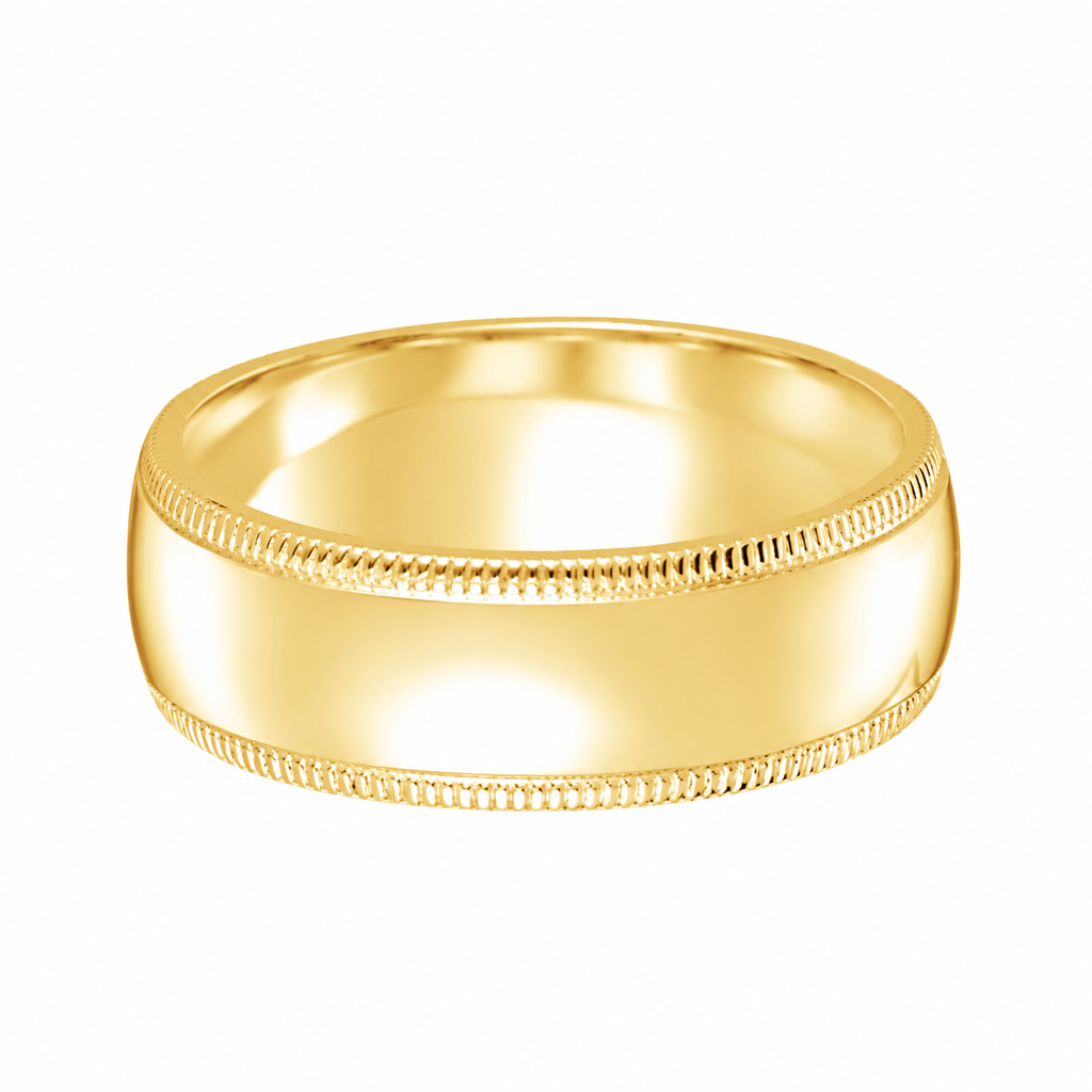 Men's Wedding Band Dome Comfort-Fit Milgrain 14k Yellow Gold (5 mm) — Front alternative view, legacy logo removed