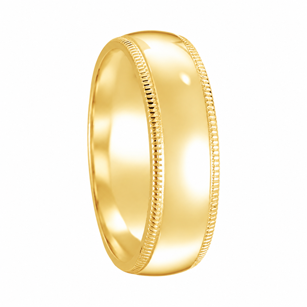 Men's Wedding Band Dome Comfort-Fit Milgrain 14k Yellow Gold (5 mm) — Side alternative view, legacy logo removed