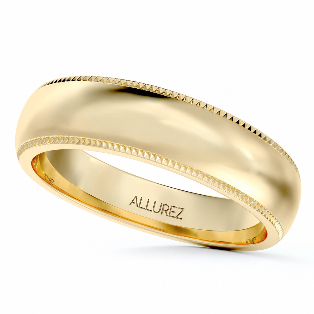 5mm 14k Yellow Gold milgrain dome comfort-fit wedding band