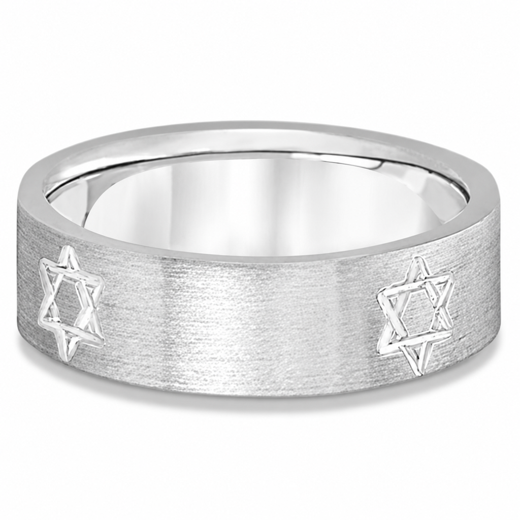 UB835 men's 7mm 14k white gold Star of David wedding band front view