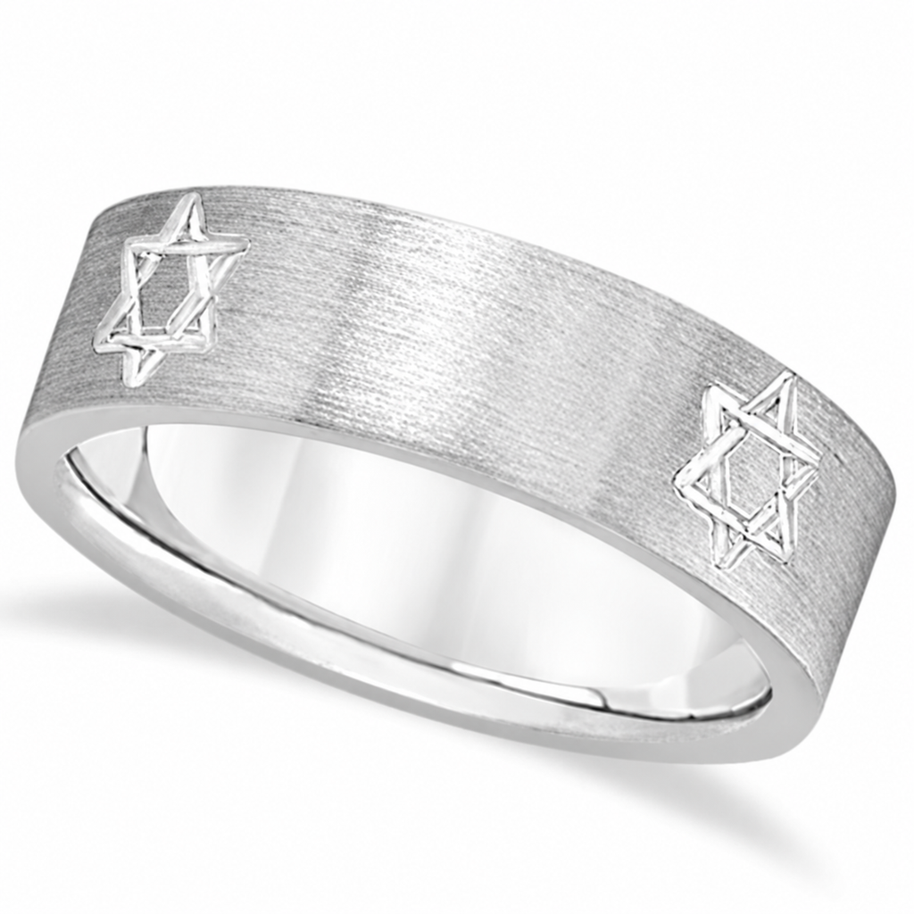 UB835 men's 7mm 14k white gold Star of David wedding band