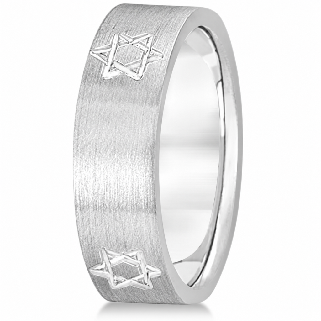 UB835 men's 7mm 14k white gold Star of David wedding band side view