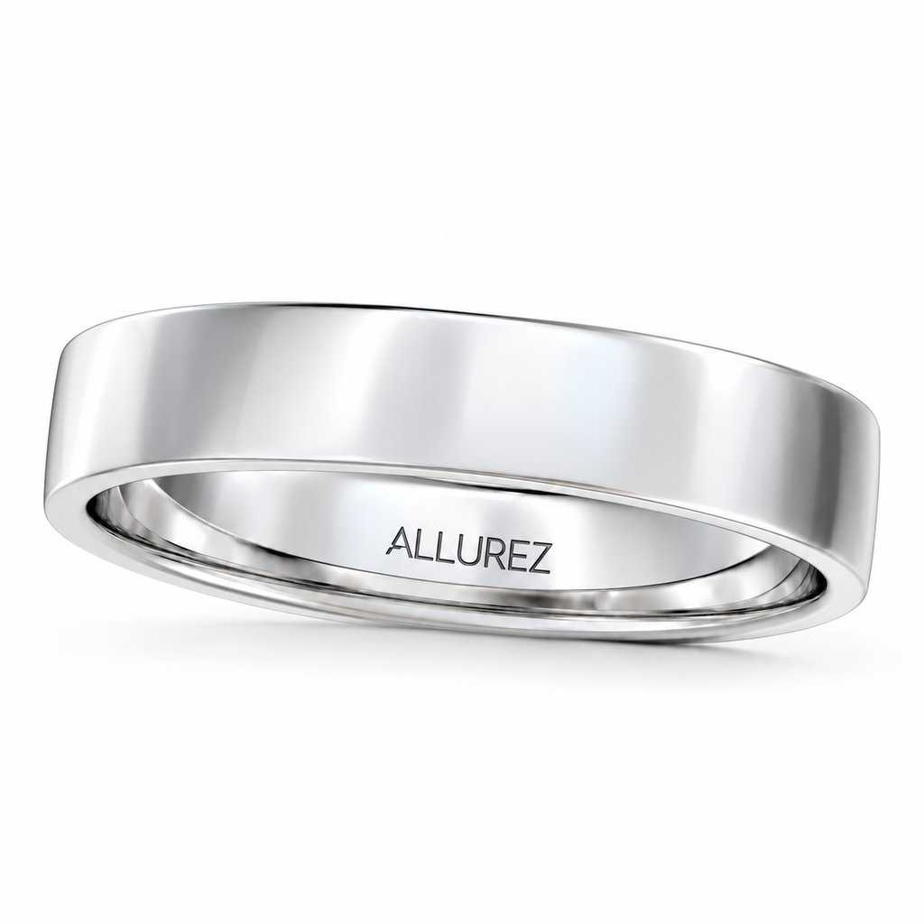 950 Palladium Wedding Band Plain Ring Flat Comfort-Fit (4 mm) - Angled product view on white