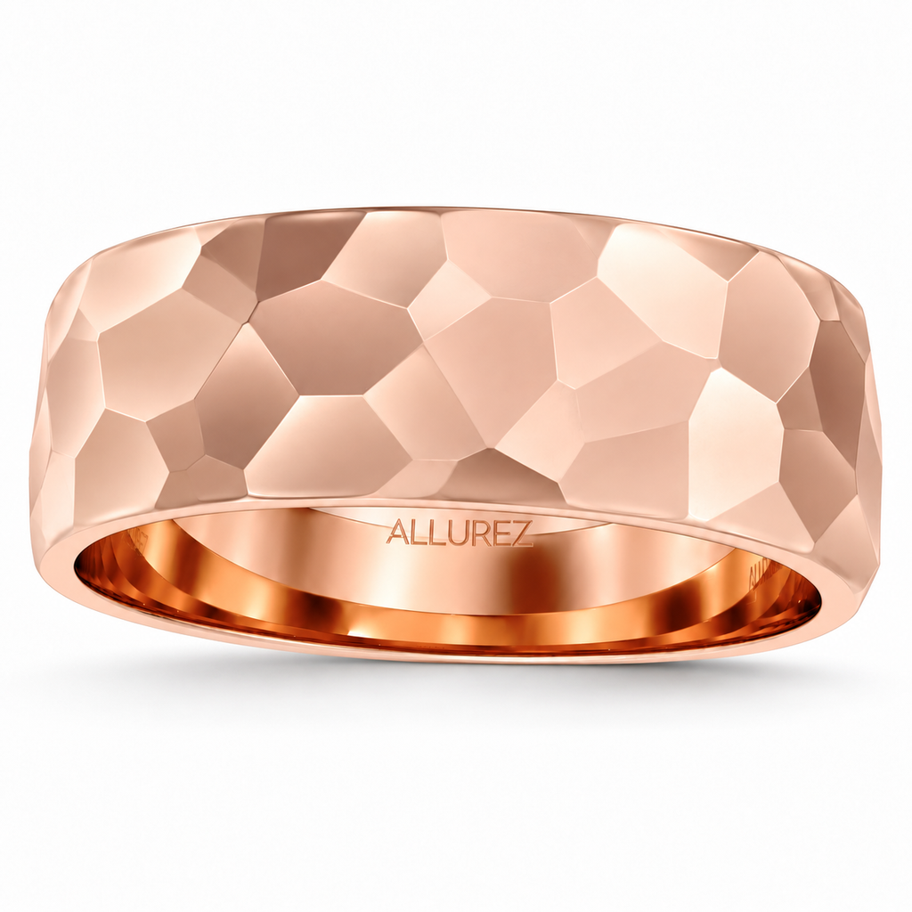 Men's Hammered Finished Carved Band Wedding Ring 18k Rose Gold (7mm) — hero