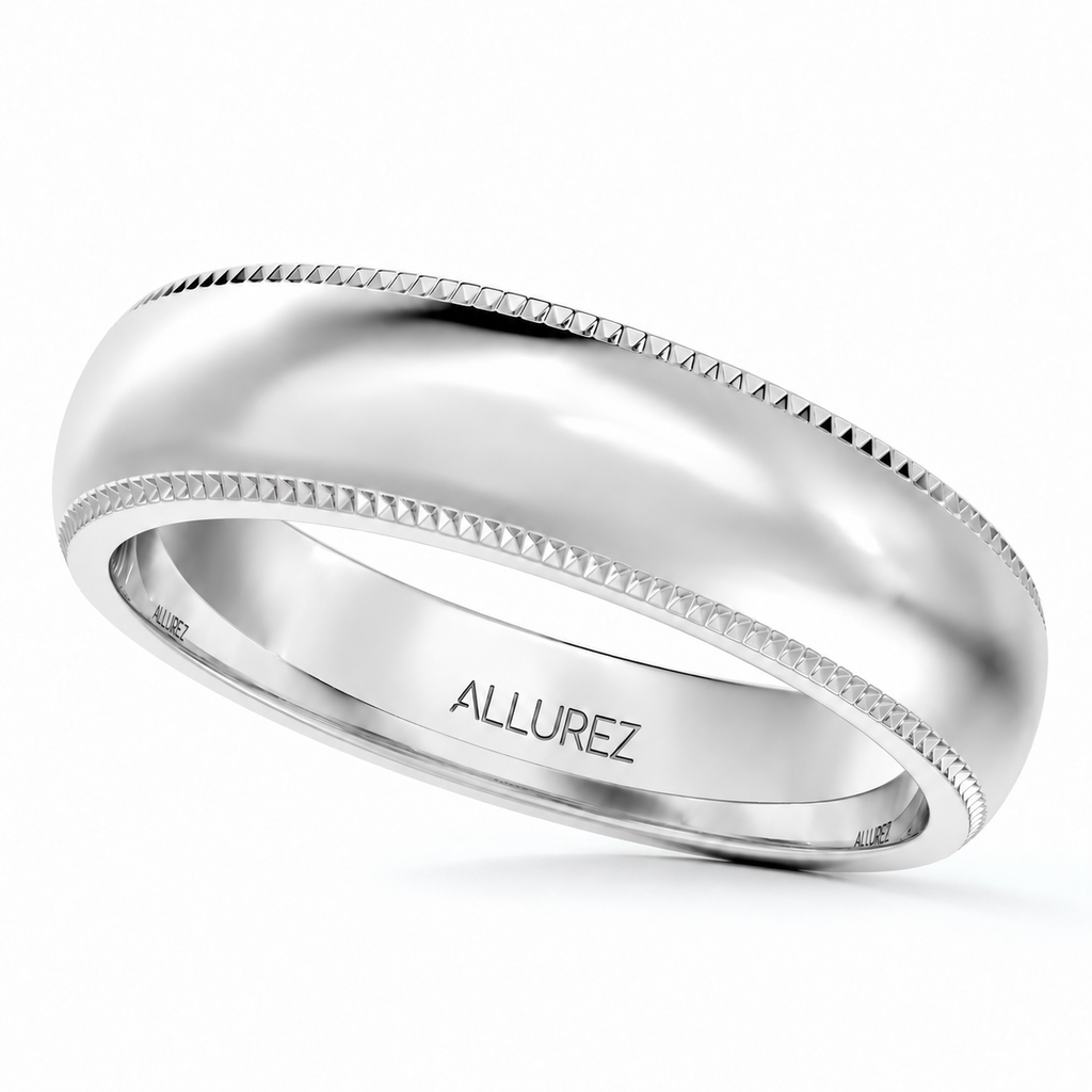 5mm 18k White Gold milgrain dome comfort-fit wedding band