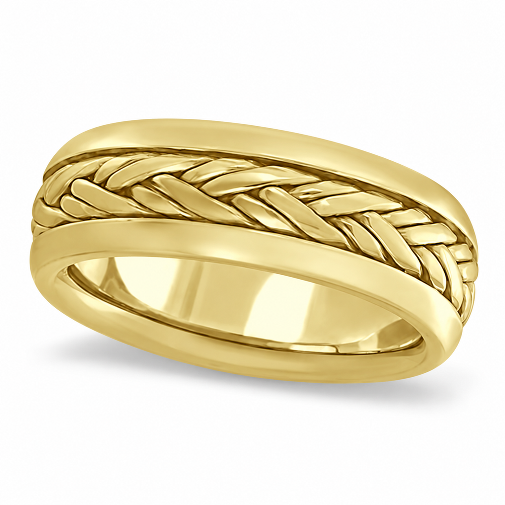 Men's 6mm handwoven 18k yellow gold wedding band hero