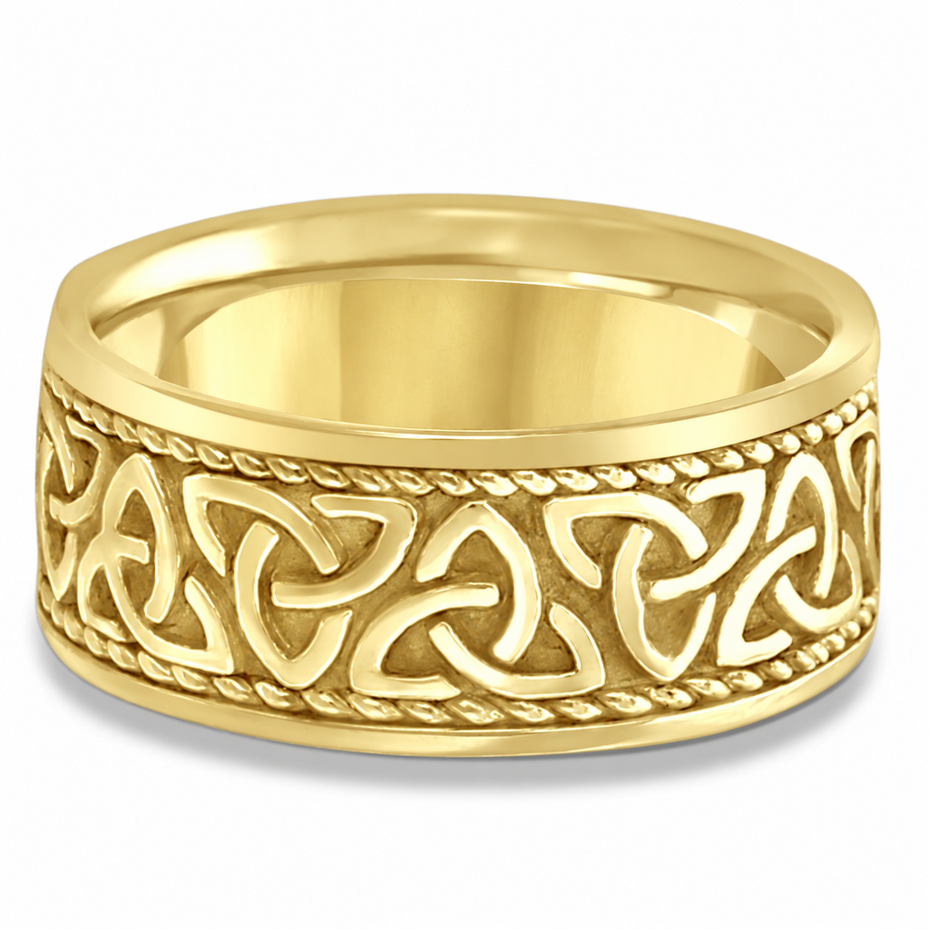 Men's Hand Made Celtic Irish Wedding Ring 18k Yellow Gold (10mm) — front alternate view