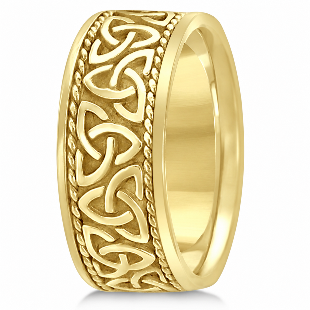 Men's Hand Made Celtic Irish Wedding Ring 18k Yellow Gold (10mm) — upright alternate view