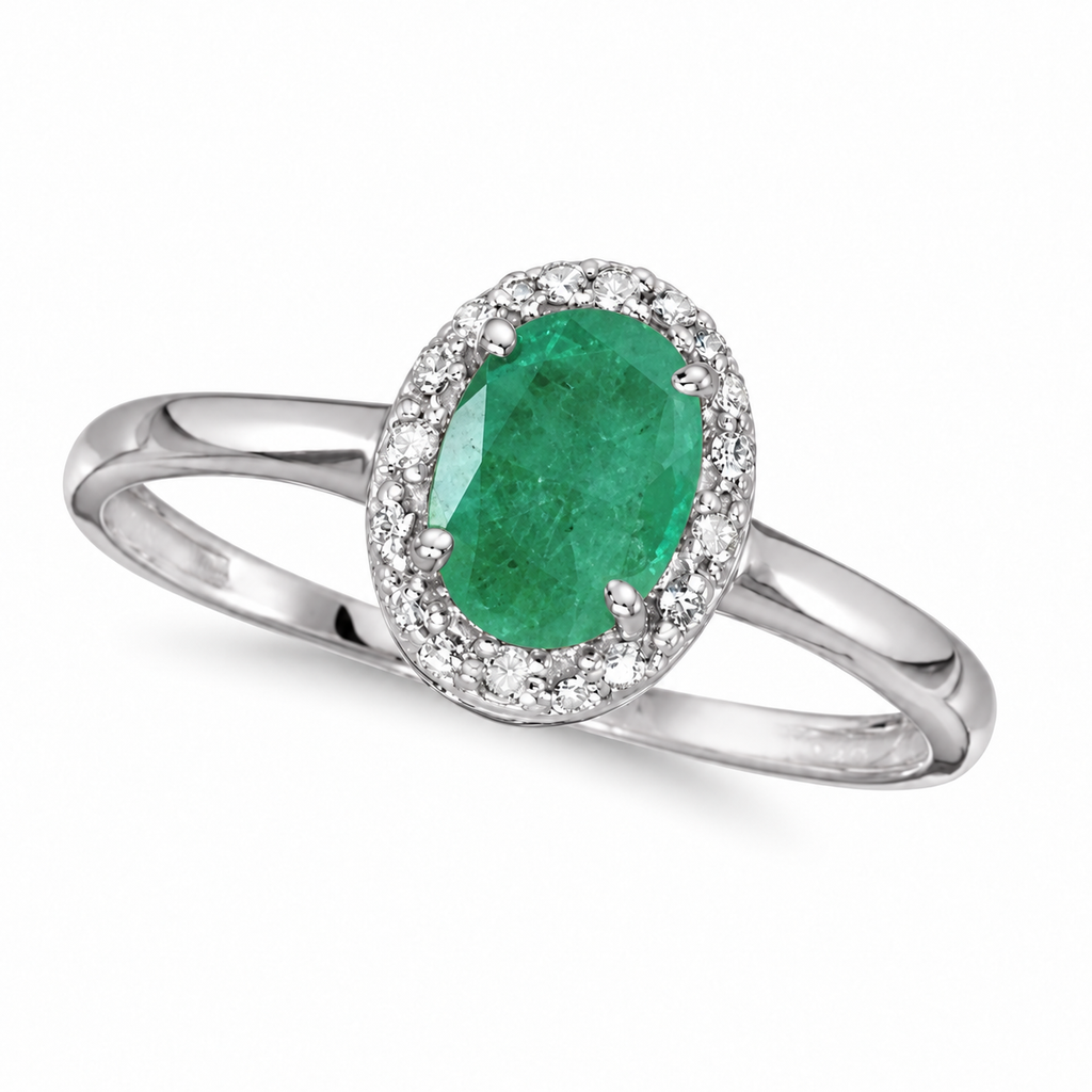 Emerald and Diamond Cocktail Ring in 14K White Gold (0.75ct)