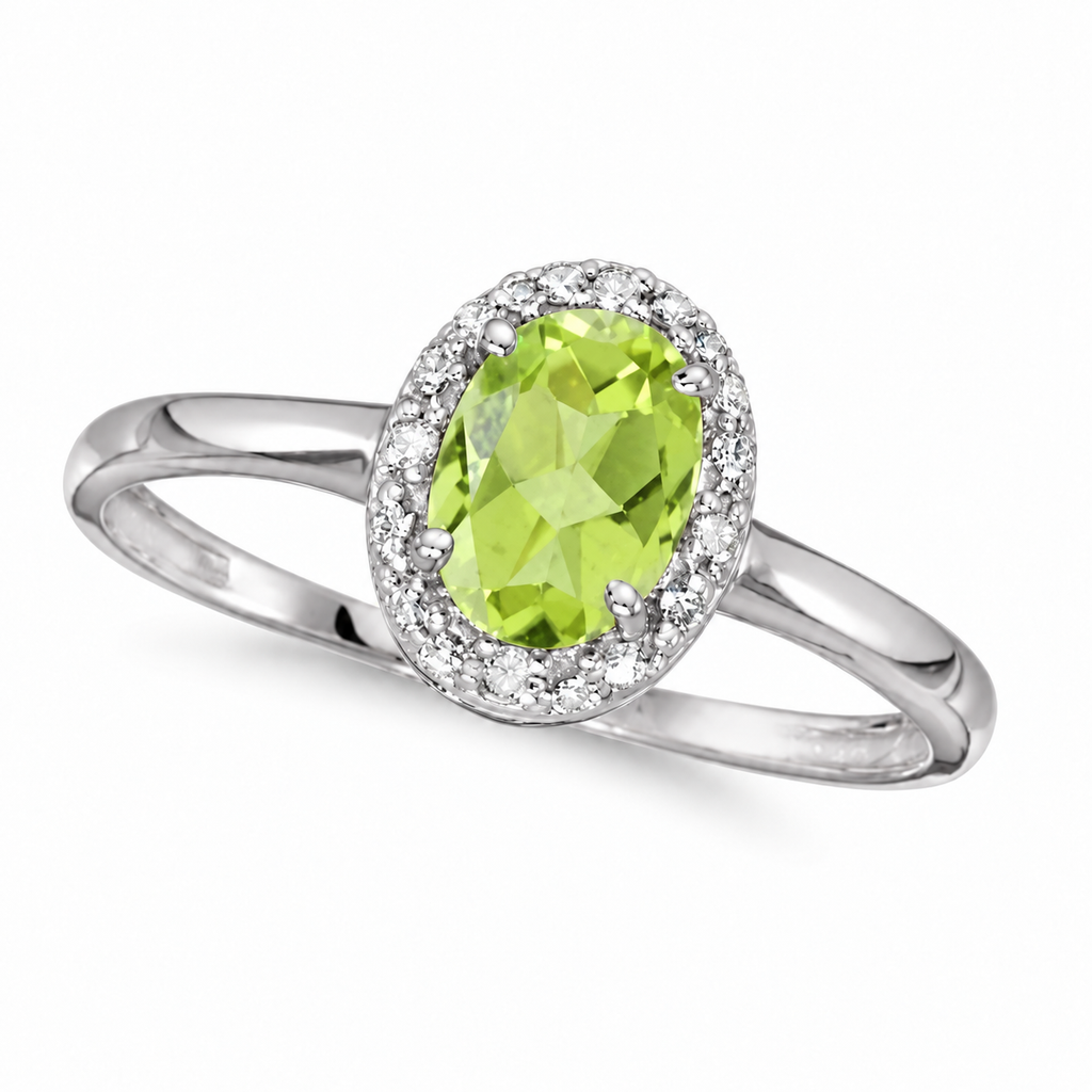 Peridot and Diamond Cocktail Ring in 14K White Gold (0.95ct)