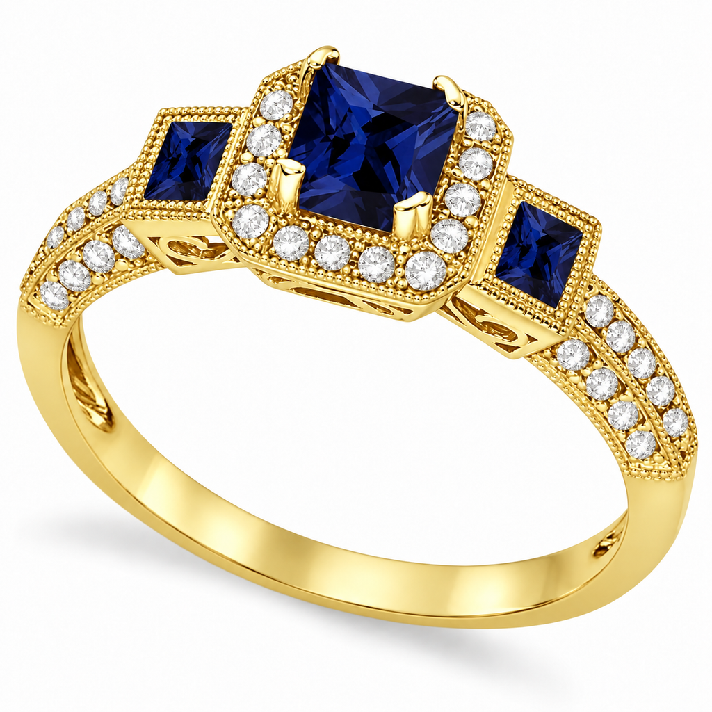 Blue Sapphire & Diamond Engagement Ring in 14k Yellow Gold (1.35ctw)