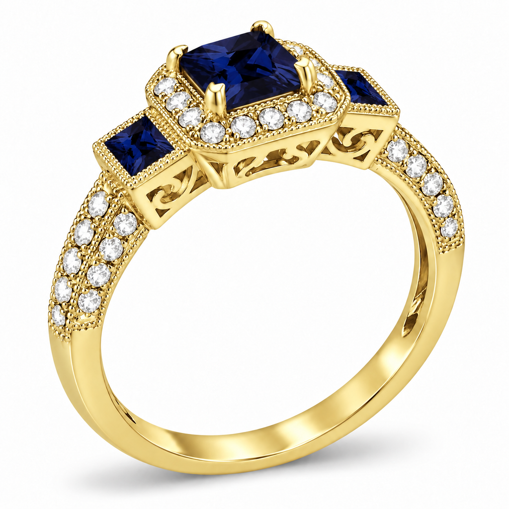 Blue Sapphire & Diamond Engagement Ring in 14k Yellow Gold (1.35ctw) - side angle