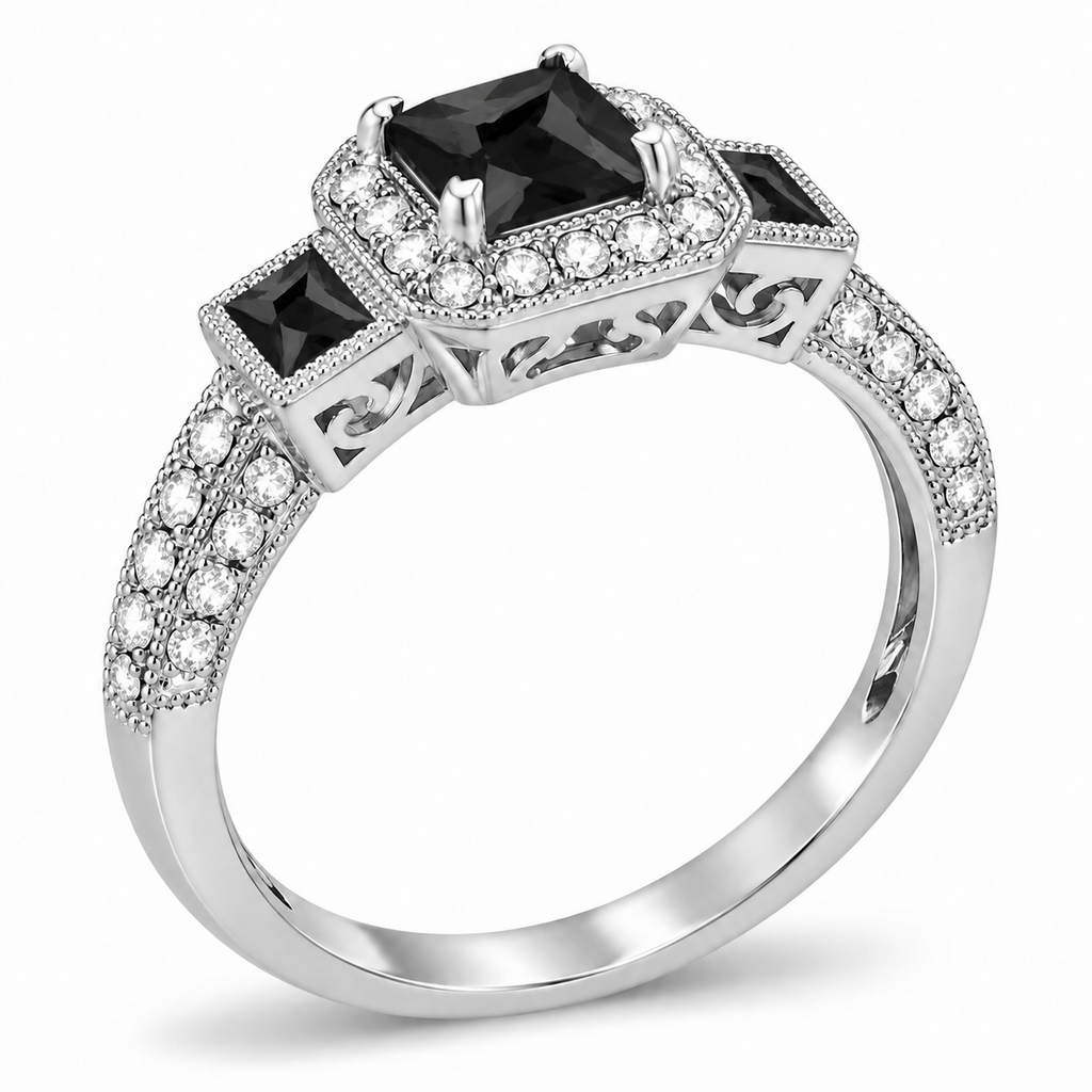 Black Diamond & Diamond Engagement Ring 14k White Gold (1.35ctw) - side angle