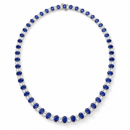 Oval Lab Grown Blue Sapphire & Diamond Graduated Necklace 14k White Gold (21.24ctw)