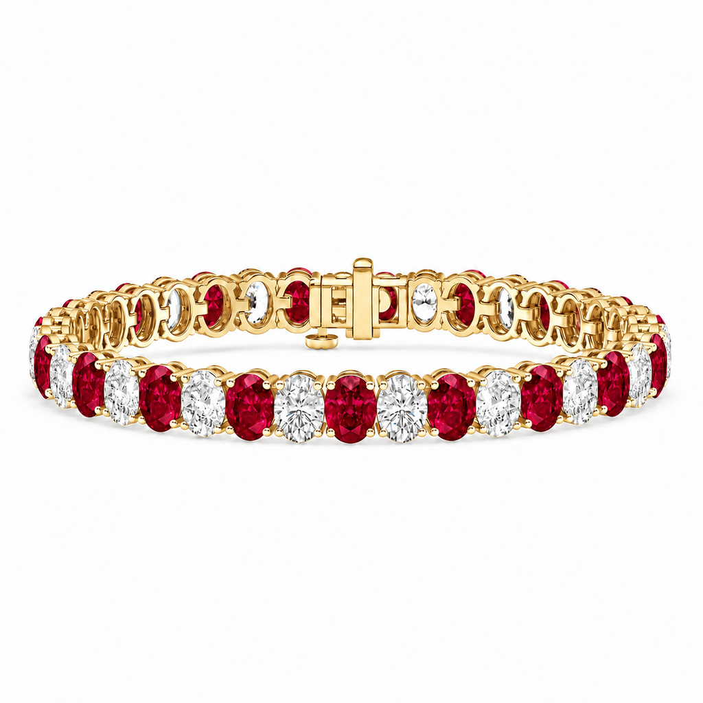 Oval Lab Grown Ruby & Diamond Tennis Bracelet 14k Yellow Gold (18.86ctw) - main view