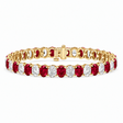 Oval Lab Grown Ruby & Diamond Tennis Bracelet 14k Yellow Gold (18.86ctw)