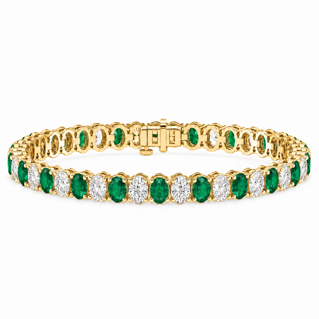 Oval Lab Grown Emerald & Diamond Tennis Bracelet 14k Yellow Gold (11.94ctw) - main view