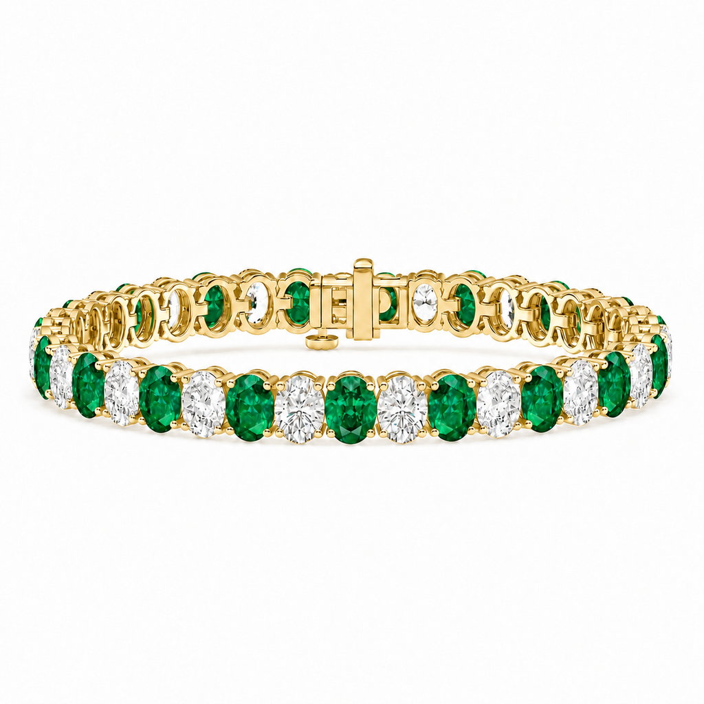 Oval Lab Grown Emerald & Diamond Tennis Bracelet 14k Yellow Gold (15.06ctw) - main view