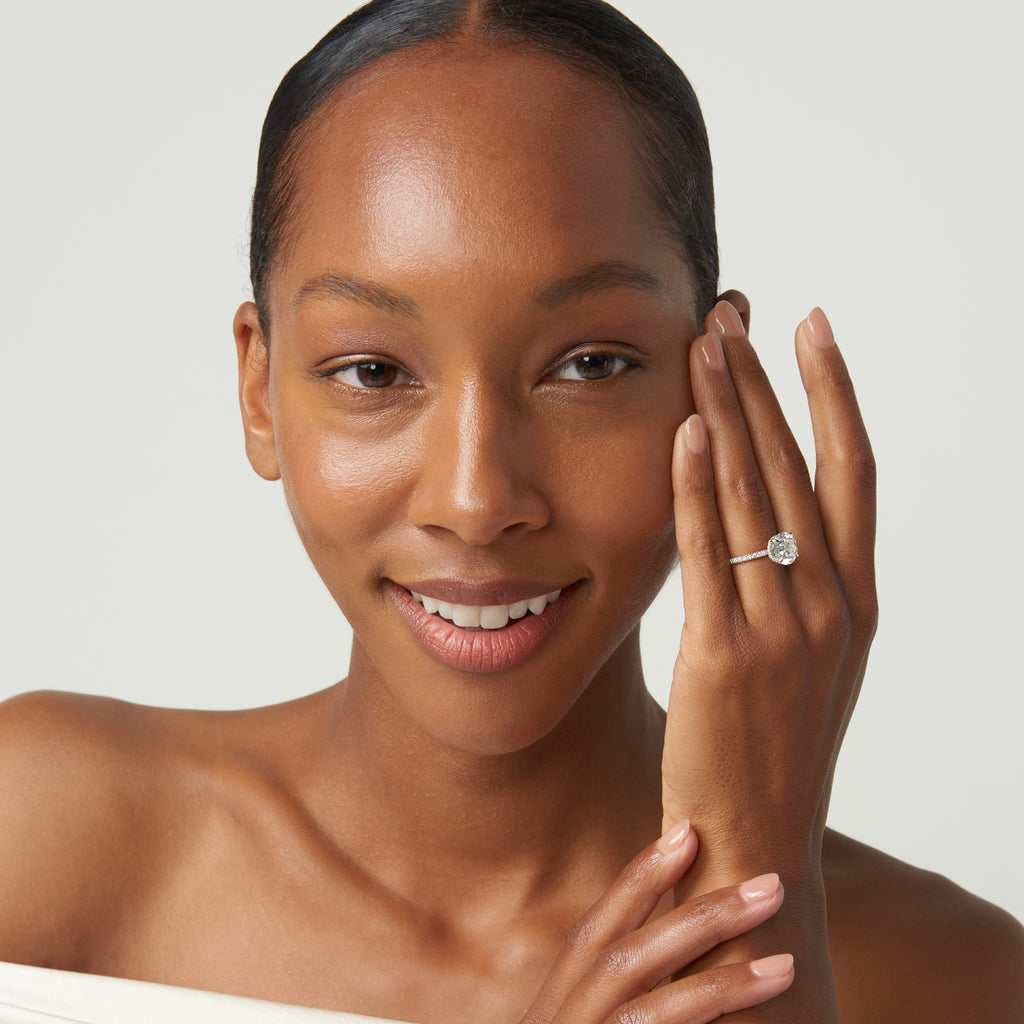 Lab Diamond Pave' Hidden Halo Engagement Ring 14k White Gold (0.33ct)