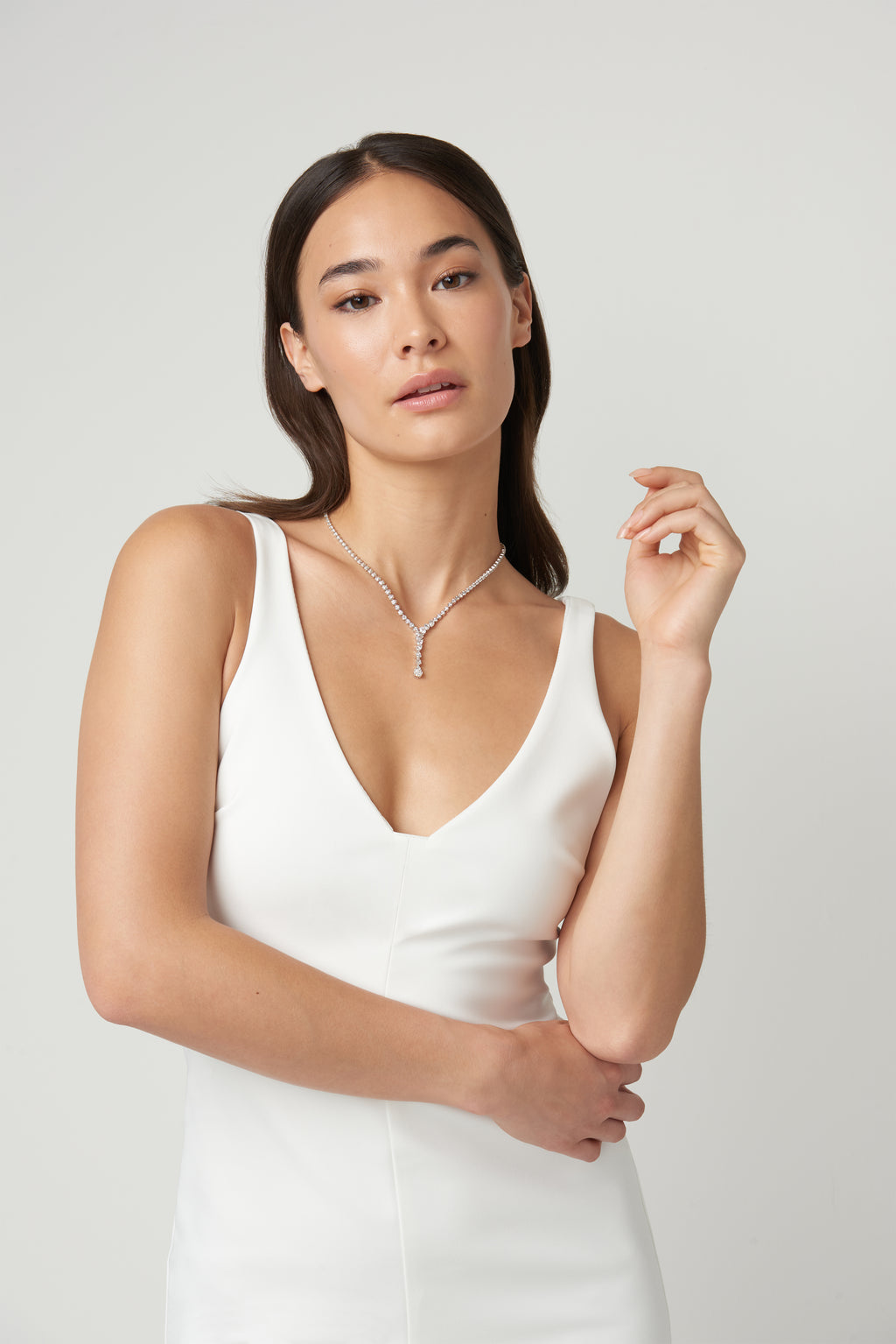 Lab  Diamond Lariat Necklace 14K White Gold (5.5ct)