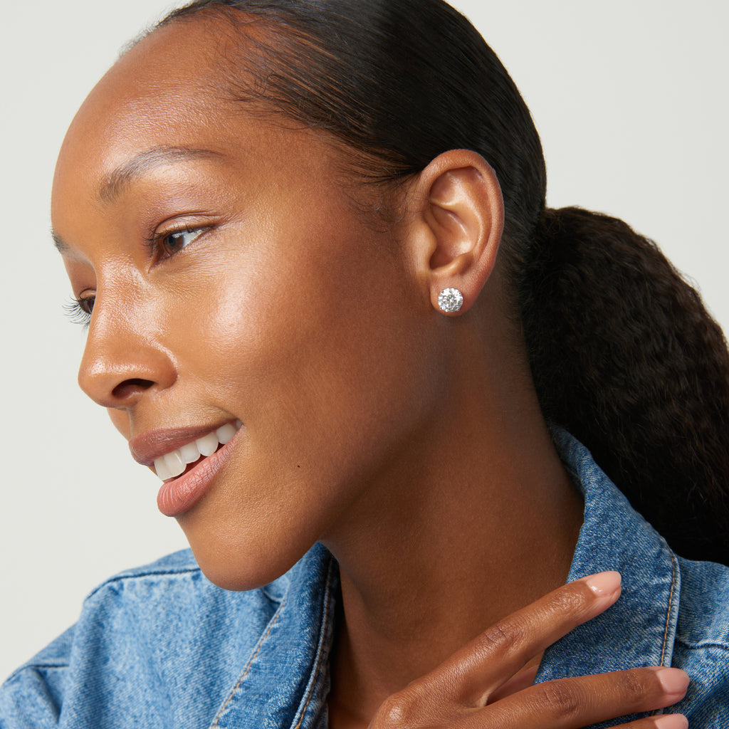 4.00ct. 4-Prong Basket Moissanite Stud Earrings 18kt White Gold (F-G, VVS1)