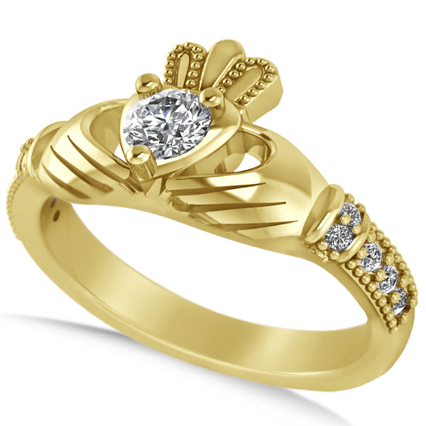 Diamond Claddagh Engagement Ring in 14k Yellow Gold (0.42ct)