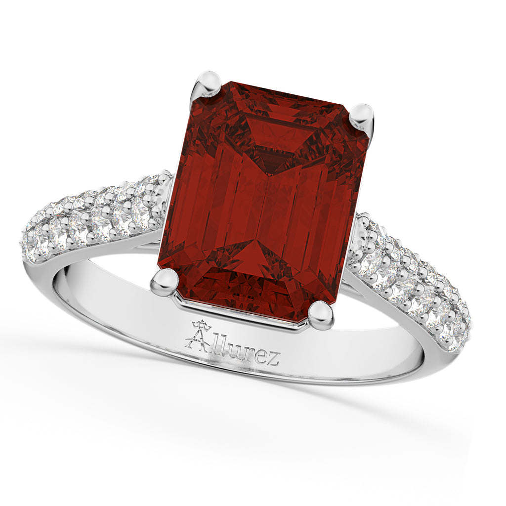 Emerald-Cut Garnet & Diamond Ring 14k White Gold (5.54ct)