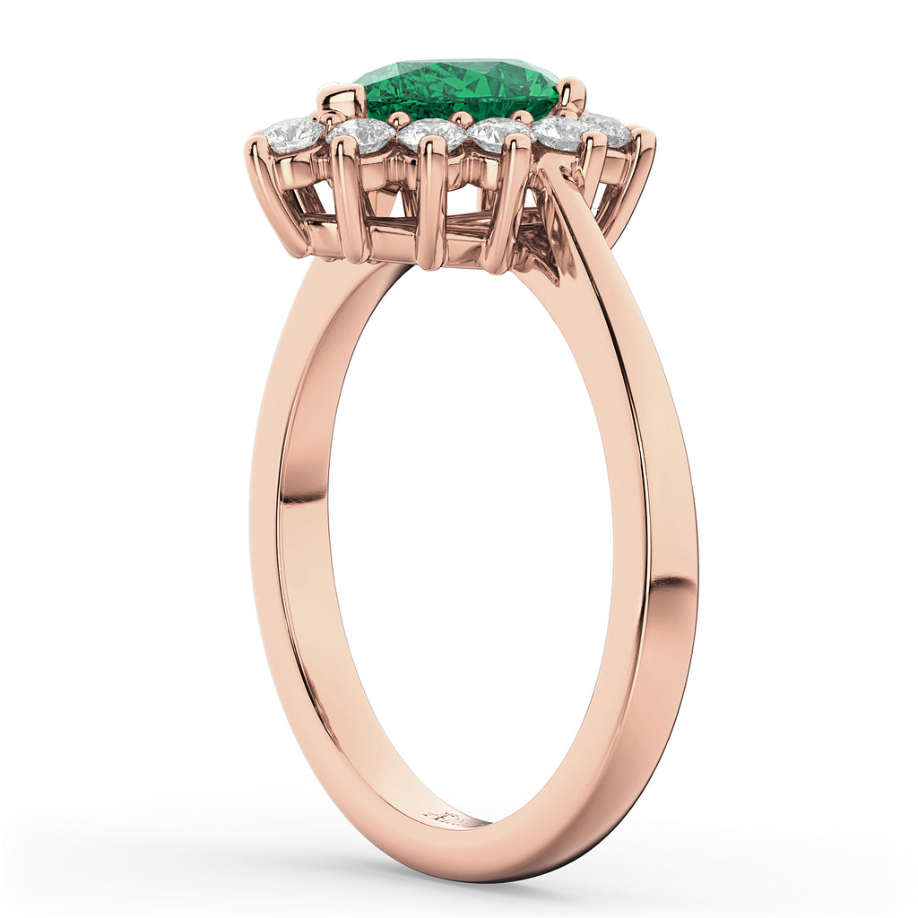 Halo Emerald & Diamond Floral Pear Shaped Fashion Ring 14k Rose Gold (1.12ct)