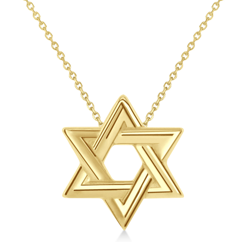 Jewish Star of David Interconnecting Petite Necklace 14K Yellow Gold