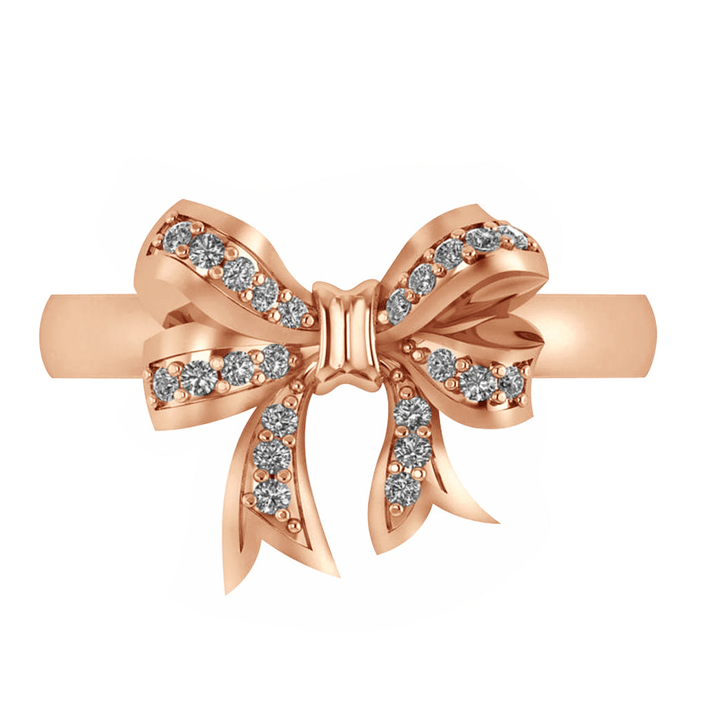 Diamond Ribbon Bow Ring/Wedding Band 14k Rose Gold (0.23ct)
