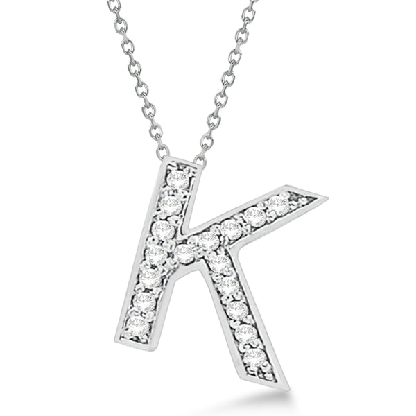 Custom Tilted Diamond Block Letter K Initial Necklace in 14k White Gold