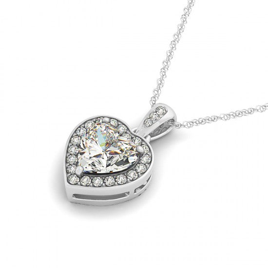 Heart Shaped Diamond Pendant Halo Necklace 14k White Gold (0.85ct)